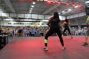 Zumba instructors keep the crowd at HuskyTHON energized throughout the evening.