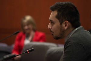 Saman Aziri gives testimony regarding the open source textbooks bill. (Photo by Charlie Smart)
