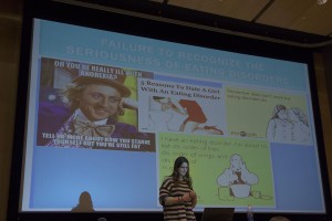 Ali Hougnou of Project HEAL talks about memes and news articles that joke about eating disorders and promote negative body image. (Photo by Sylvia Cunningham)