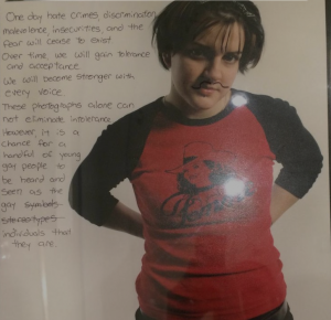 Artist Rachelle Lee Smith's traveling exhibit was vandalized in a number of ways, including by drawing a mustache on her self-portrait. (Photo courtesy Philly Magazine)
